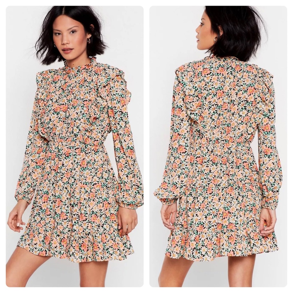 Nasty Gal Floral High Neck Mini Skater Dress